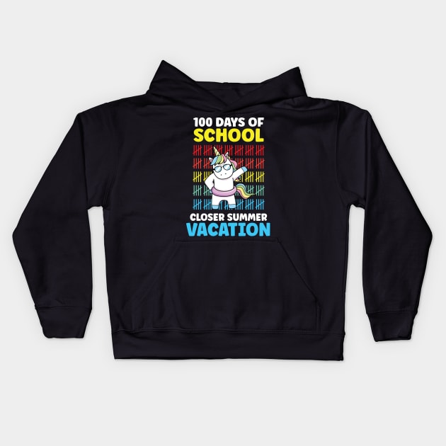 Funny Cute 100 Days Of School Closer Summer Vacation Unicorn Kids Hoodie by WassilArt